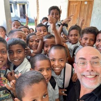 At  St Antonio Parish. School children visiting during school break.